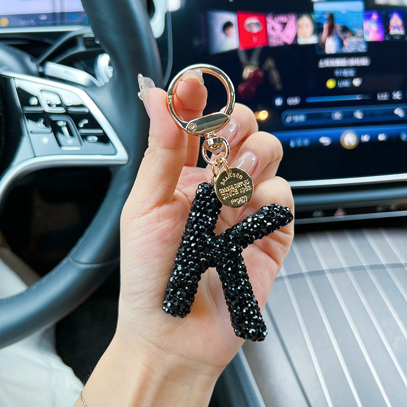 Black Clay Letter Keychain With Diamond