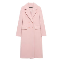 Fashionable Temperamental All-match Blended Double-breasted Long Lapel Coat Jacket