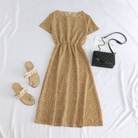 Printed Short-sleeve Waist-cinching Figure-flattering Dress For Petite Frames