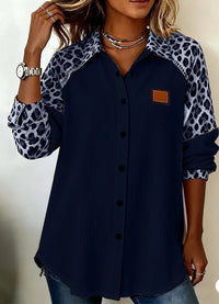 Womens Casual Printed Lapel Blouse Top