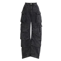 High Waist Trousers Street Hipster Multi-pocket Wide Leg Tie-dyed Jeans