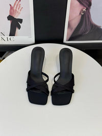 French High-heeled Small-town Slippers For Women, Versatile For Both Indoor And Outdoor Wear, Square-toed And Toe-exposing Summer Flats
