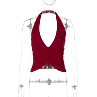 Women's Deep-V Halter-neck Backless Pleated Slim-fit Vest