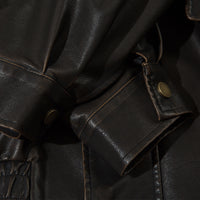 American Solid Color Polo Collar PU Leather Coat