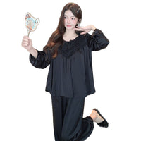 Back-Openwork Lace-Patched Pajama Set Womens Rayon Loungewear Suit