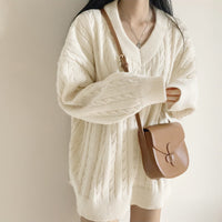 V-neck Mid-length Sweater Thick Long-sleeved Knitted Top