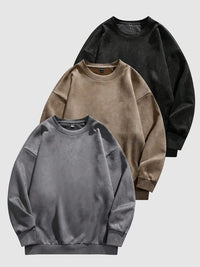 Men's Solid Drop Shoulder Suede Sweatshirt Casual Regular