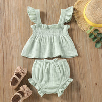 Girls' Solid Color Sling Top Hot Pants Suit