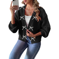 Women's Solid Color Ribbon Bowknot Stitching Sweater Cardigan