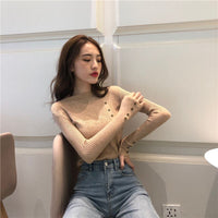 Autumn And Winter Button Half-high Collar Women's Sweater