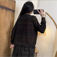 Loose Leisure All-matching Colorful Yarn-dyed Button Double Pocket Sweater Cardigan For Women