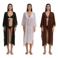 Chiffon Tassel Blouse Robe, Loose-fitting Sheer Sleepwear