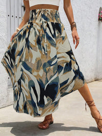 Irregular Abstract Print Skirt With A Casual, Fitted Waist And Tie-up Design Perfect For A Laid-back Vacation Look