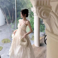 French-style Irregular Ruffle Strap Dress For Women