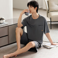 Men's Ice Silk Summer Short-Sleeve Shorts Thin Homewear Set
