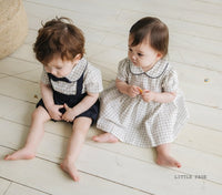 Ankesong Authentic Baby Summer Boys And Girls Baby Triangle Dress Short Sleeve Plaid Gentlemen And Women
