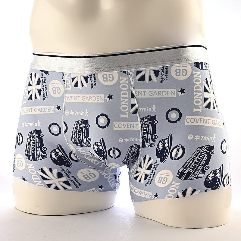 Cartoon Men's Boxer Panties Ice Silk Print Floral Mid-waist Breathable Boxers