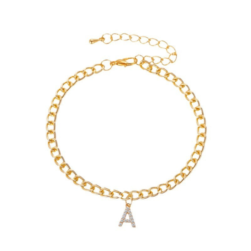 Trendy Uppercase Diamond Studded English Letter A Ankle Chain