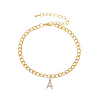 Trendy Uppercase Diamond Studded English Letter A Ankle Chain