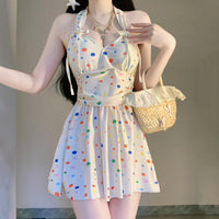 Polka Dot Sexy WaistCinching Halter Womens One Piece Swimsuit