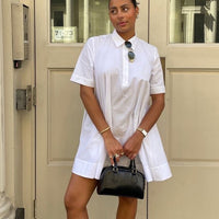 Turn-down Collar Short-sleeve Shirt Loose-waist Dress For Women