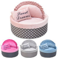 Round Princess Cat Bed With Sweet Dreams Pillow