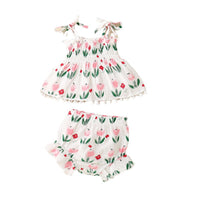 Baby Girl Cute Flowers Sling Half-length Lace Skirt Shorts Suit