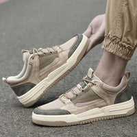 Low-cut Pigskin Mesh Men's Board Shoes Front Lace-up