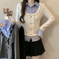 Versatile Slimming Mock Two-Piece Patchwork Knit Shirt