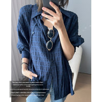 Textured Lapel Button-down Long-sleeve Shirt