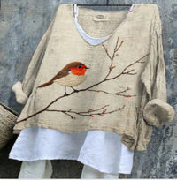 SpringSummer V-neck Long-sleeve Shirt Artistic Retro And Relaxed-fit