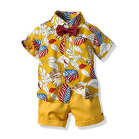 Two-piece short sleeve floral shirt shorts
