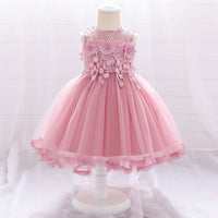 Flower girl dress lace flower pearl one-year-old dress
