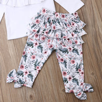 Girls' Lace Blouse With Multi-layer Printing Trousers And Flower Head Suit