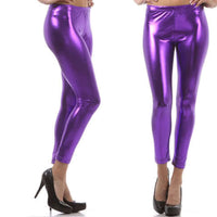 Foreign Trade Spring Fashion Metal Texture Bright Leather Leggings Was Thin Nightclub Punk Wind Nine Pants Women