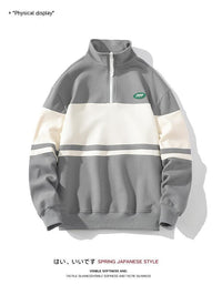 Stand Collar Sweater Men's European And American Campus Sports Loose Casual Contrast Color Bottoming Shirt