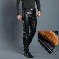 Korean Style Skinny Leather Men's Feet Pants High Stretch And Velvet