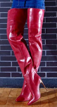 Solid Color Panelled Pointed Toe Stiletto Over-the-Knee Fashion Boots