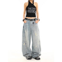 Retro Washed Distressed Loose Straight-leg Wide-leg Pants