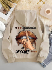 Printed Casual Street-Style Loose-Fit Women's Hoodie