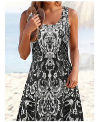 Fashionable Printed Strapless Sleeveless Casual Dress