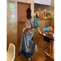 Retro Gradient High Waist Slit Denim Skirt