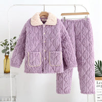 Women's Fashion Coral Fleece Three-layer Thickened Fleece-lined Warm Loungewear