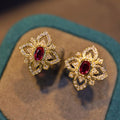Vintage High-end Flower-shaped Earrings With Rhinestones