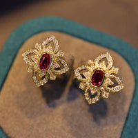 Vintage High-end Flower-shaped Earrings With Rhinestones
