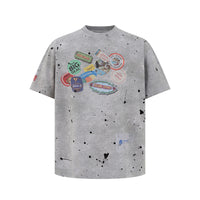 Digital Direct Injection American-style Distressed Printed Short-sleeved T-shirt For Men