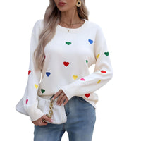 Love Jacquard Crew Neck Pullover Sweater Women