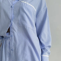 Womens Comfortable Striped Pajama Set With Long Sleeves And Long Pants
