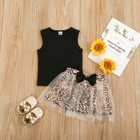 Sleeveless Top Leopard Print Mesh Skirt