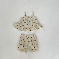 Summer New Baby Cute Heart Shape Sling Top Bulky Underpants 2 Pieces Suit